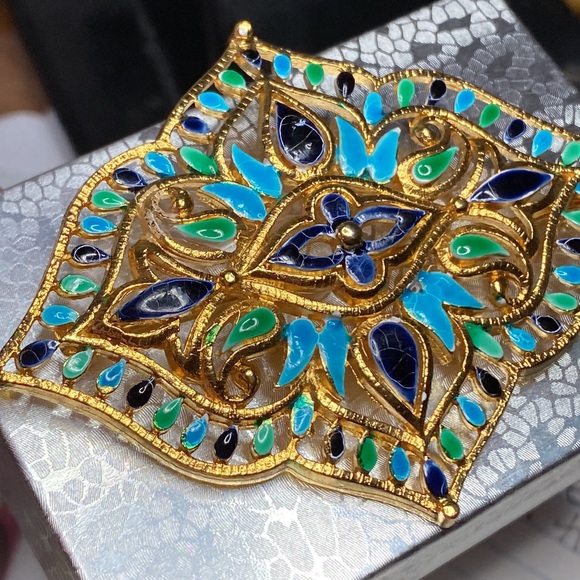 Vintage signed Vendome Enamel Gold Brooch - Picture 11 of 12